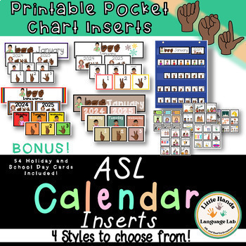 Preview of ASL Calendar Inserts for Pocket Chart (4 Styles/Holidays Included)