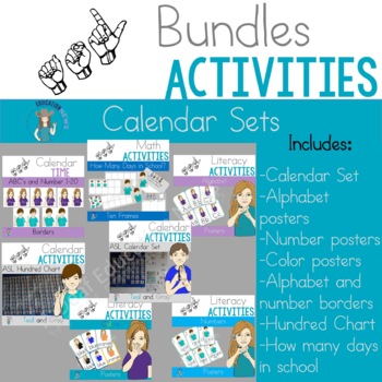 Preview of ASL Farmhouse Teal and Gray Calendar Time Bundle