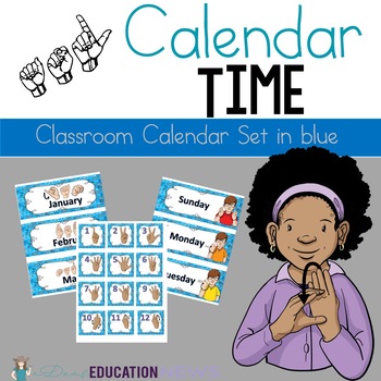 Preview of ASL Classroom Calendar Sets in Blue