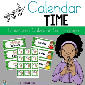 Preview of ASL Classroom Calendar Sets in Green Color