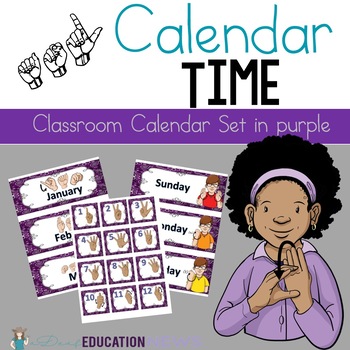 Preview of ASL Classroom Calendar Sets in purple color