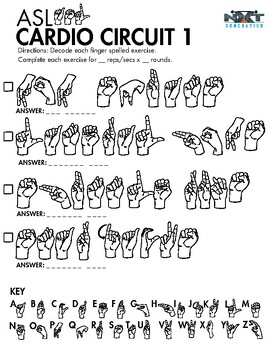 Preview of ASL Cardio Circuit 1: Includes Cardio Circuit Answer Key and ASL Letter Key