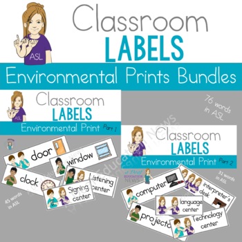 Preview of ASL Classroom Environmental Prints Label BUNDLE