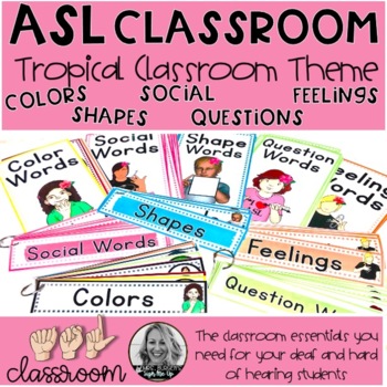 Preview of ASL Classroom Posters| Tropical Classroom Theme