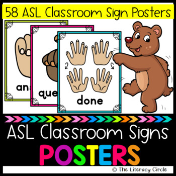 Preview of ASL Classroom Signal Posters / ASL Classroom Hand Signals (Doodle Edge Frames)