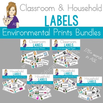 Preview of ASL Classroom and Household Environmental Prints Label BUNDLE