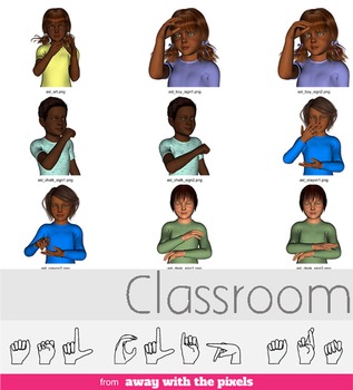 Preview of ASL Clip Art For Commercial Use - Classroom Signs Pack Realistic Clip Art