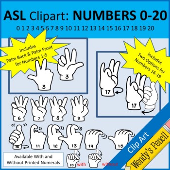 Preview of ASL Clip Art:  NUMBERS 0-20