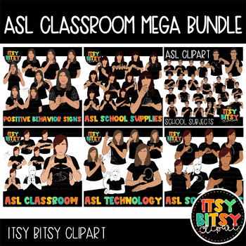 Preview of #sunnydeals24 ASL Clipart - Classroom Bundle American Sign Language