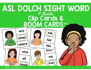 Preview of ASL Dolch Sight Word Clip Cards & Boom Cards for Distance Learning- 1st Grade