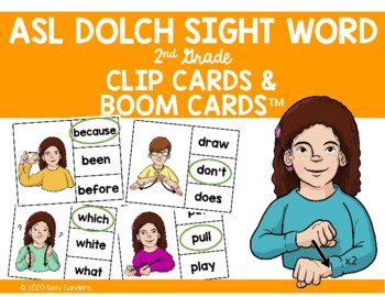 Preview of ASL Dolch Sight Word Clip Cards & Boom Cards for Distance Learning- 2nd Grade
