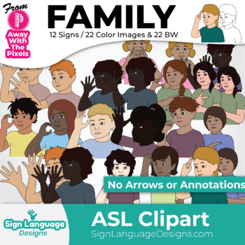 Preview of ASL Family Clipart - American Sign Language Graphics 12 Signs / 22 Images