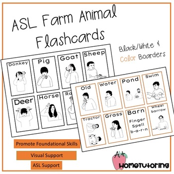 Preview of ASL Farm Animal Flashcards B/W & Color Boarders