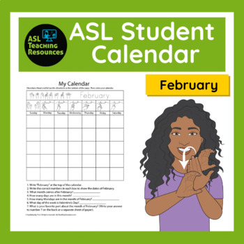 Preview of February ASL Calendar Worksheet - Calendar Skills Builder
