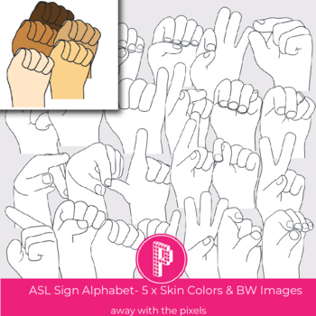 Preview of ASL Finger Spelling Sign Language Alphabet Hands - 260+ Color & BW Images