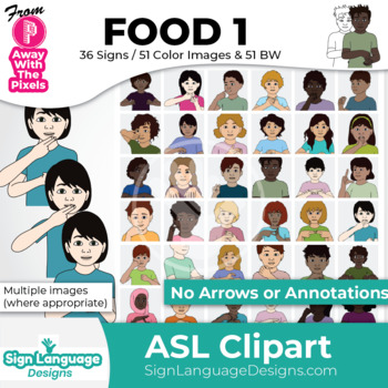 Preview of ASL Food 1 Clipart - American Sign Language Graphics 36 Signs / 51 Images