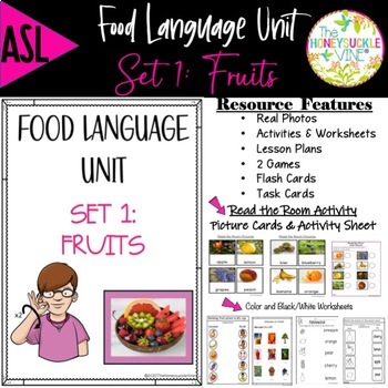 Preview of ASL Food Language Unit Fruits Special Education Lesson Plans Games Flashcards