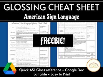 Preview of ASL Glossing Reference and Cheat Sheet - FREEBIE!