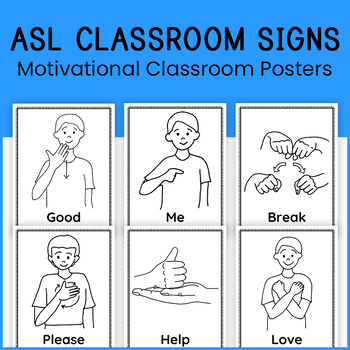 Preview of ASL Hand Motivational Classroom Signs Posters: ASL Sign Learn and Celebrate