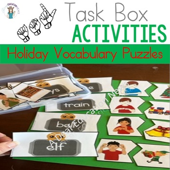 Preview of ASL Holiday Vocabulary Puzzle Task Box