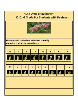 Preview of ASL, K - 2: Life Cycle of Butterfly for students with Deafness