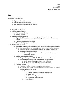 Preview of ASL Level 1- Unit 3 Daily Lesson Plans