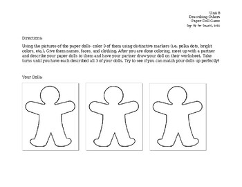 Preview of ASL Level 1- Unit 8 Paper Doll Game
