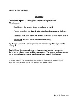 Preview of ASL Level 1- 'What is a Parameter' Handout