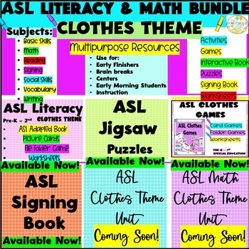 Preview of ASL Literacy and Math Bundle Clothes Theme Activities Games Worksheets
