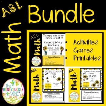Preview of ASL Math Counting Signing and Writing Sunflower Bundle 1 to 20