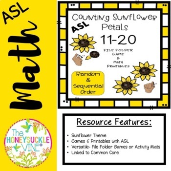 Preview of ASL Math Numeracy Counting Sunflower Petals 11 to 20 Games Centers