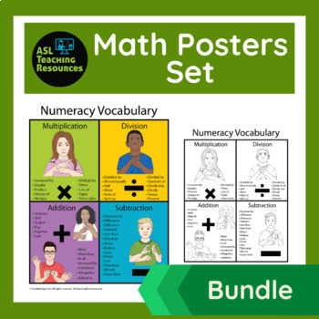 Preview of Math Operation Posters Bundle Key Word Reference ASL Math Classroom Decor