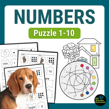 Preview of Matching Numbers 1-10 Puzzle Activity Sign Language Math Number Sense Game