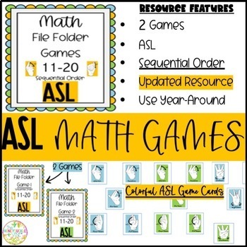 Preview of ASL Numbers 11-20 Sequential Order File Folder Games Cards Centers