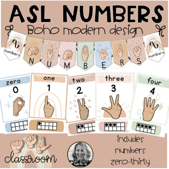 Preview of ASL Numbers Boho Modern Classroom Decor