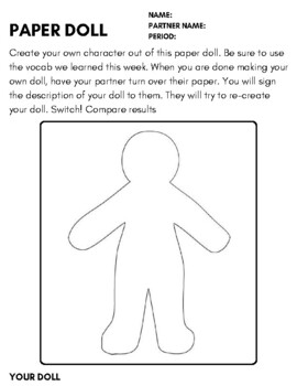 Preview of ASL Paper Doll Partner Worksheet