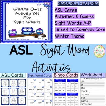 Preview of ASL Primer Sight Words Activities Set 1 Winter Owls 