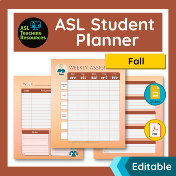 Preview of ASL Seasonal Student Planner - Fall (EDITABLE)