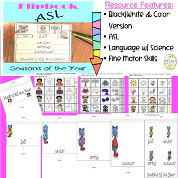 Preview of ASL Seasons of the Year Interactive Flip Book B W Color Language Signing