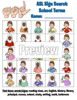 Preview of ASL Sign Search (Word Search) - School Terms