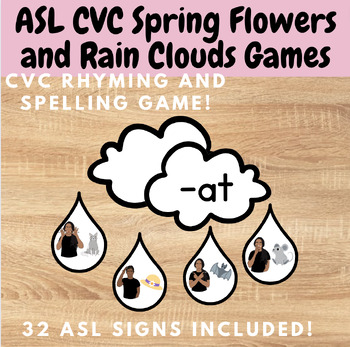 Preview of ASL Spring Flowers and Rain Cloud CVC Rhyming and CVC Spelling Games