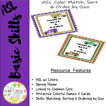 Preview of ASL Spring Match Sort and Order with ASL Games Color Size