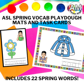 Preview of ASL Spring Vocab Playdough Mats and Task Cards Fine Motor Skill Speech Activity