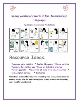 Preview of ASL Spring spelling worksheets