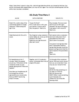 Preview of ASL Study Time Menu 2
