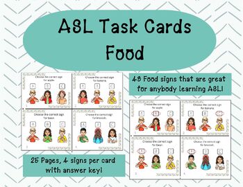 Preview of ASL Task Cards: Food