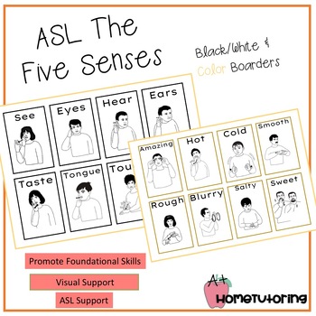 Preview of ASL The Five Senses Flashcards B/W & Color Boarders