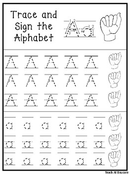 Preview of ASL Trace and Sign the Alphabet Worksheets. Preschool Phonics and Handwriting.