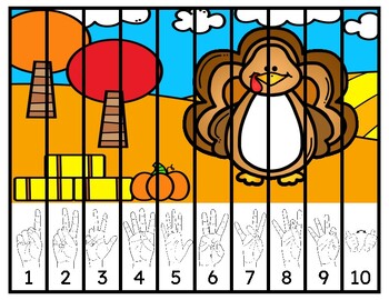 Preview of ASL Turkey Number Order Puzzles 1-10