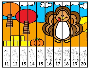 Preview of ASL Turkey Number Order Puzzles 11-20